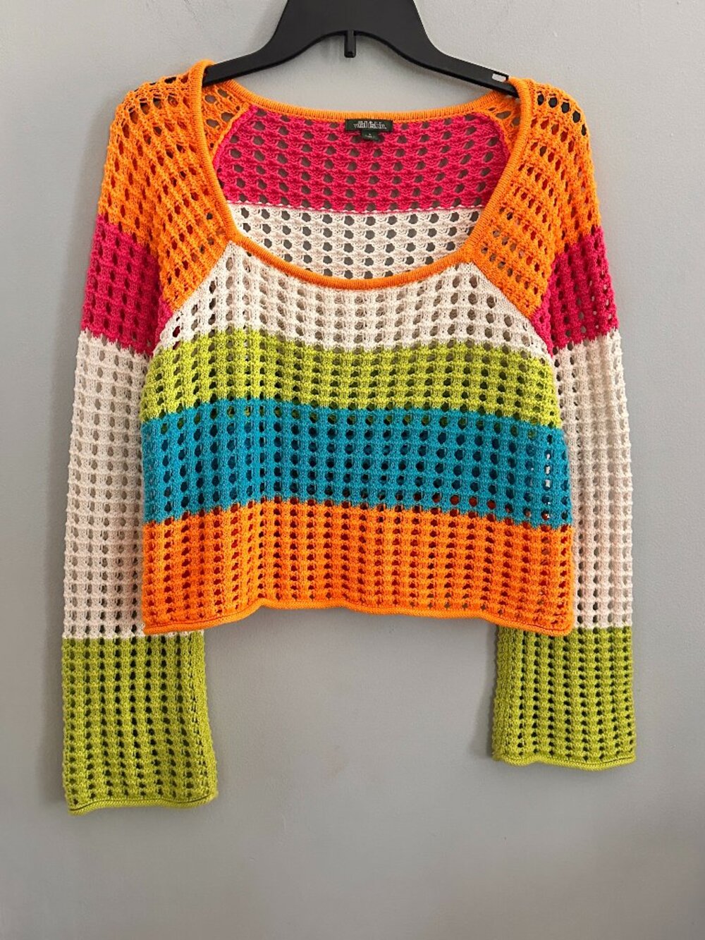 Wild Fable Rainbow Crochet Knit Sweater Size S Colorblock Open Weave 100% Cotton